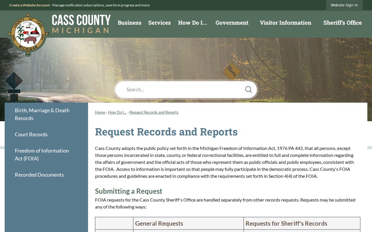 Cass County criminal record and Sheriff FOIA request channels