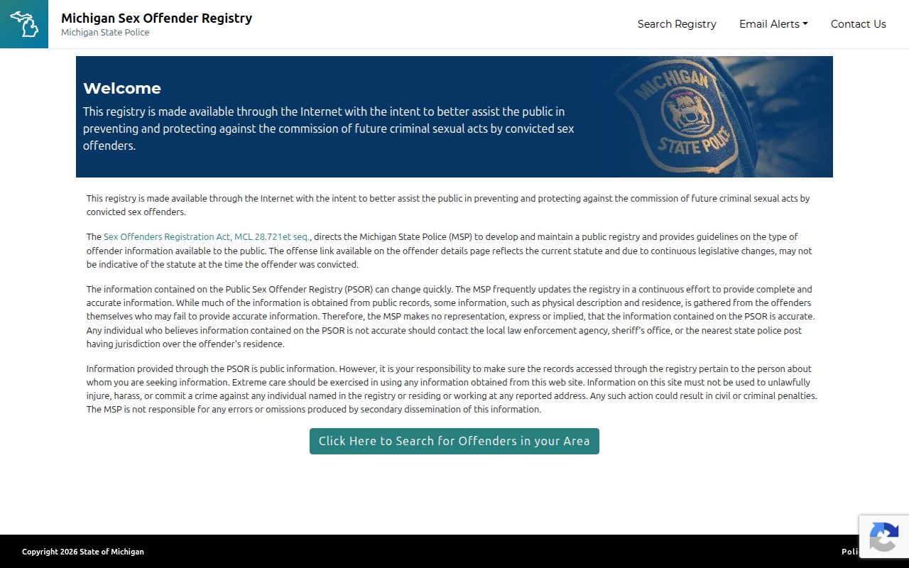 Cass County sex offender search fields on Michigan PSOR