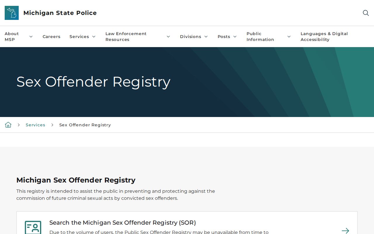 Michigan State Police guidance for Cass County sex offender records