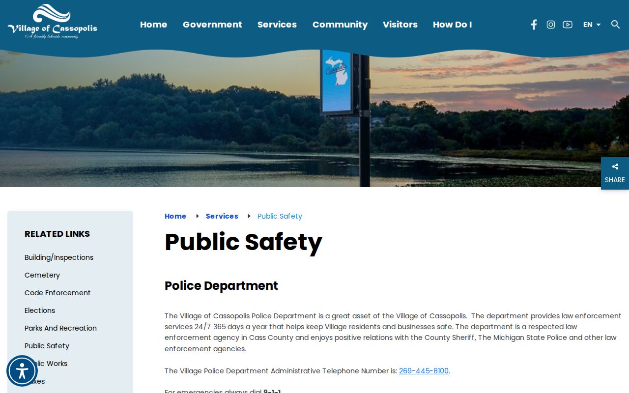 Cassopolis criminal records contact information on the Public Safety page