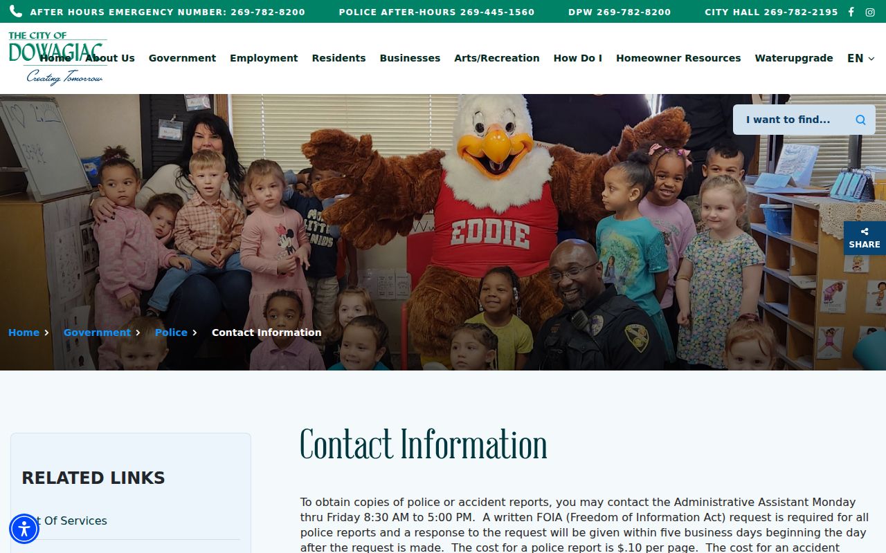 Dowagiac criminal records written police report request page