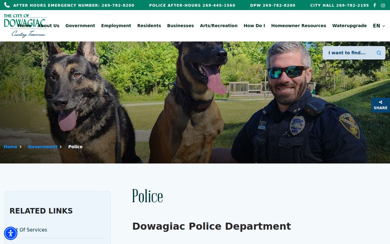 Dowagiac Police Department building and criminal records office