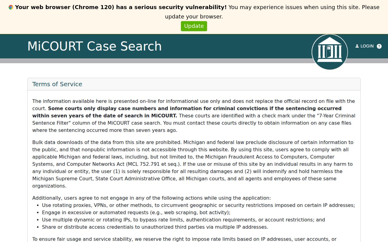 Edwardsburg criminal court records search through MiCOURT D04