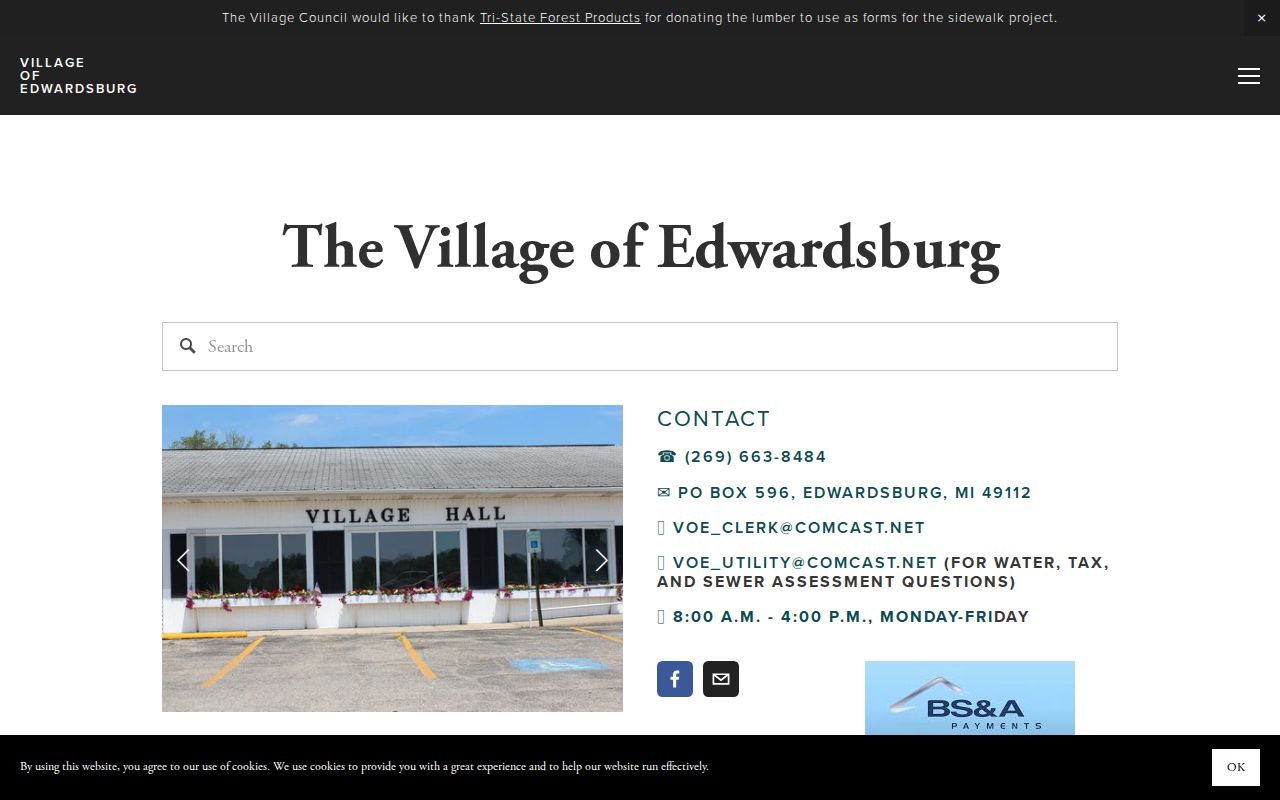 Edwardsburg criminal records and Village Hall contact page